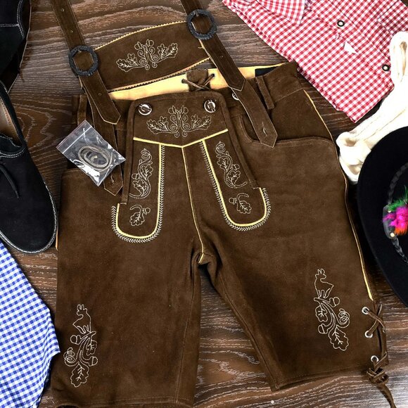 Mens Leather  Suede Lederhosen Chocolate Brown Traditional Lederhosen NWT - Picture 4 of 6